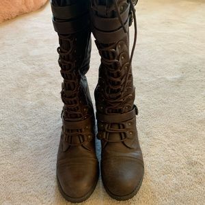 Tall combat dark brown boots